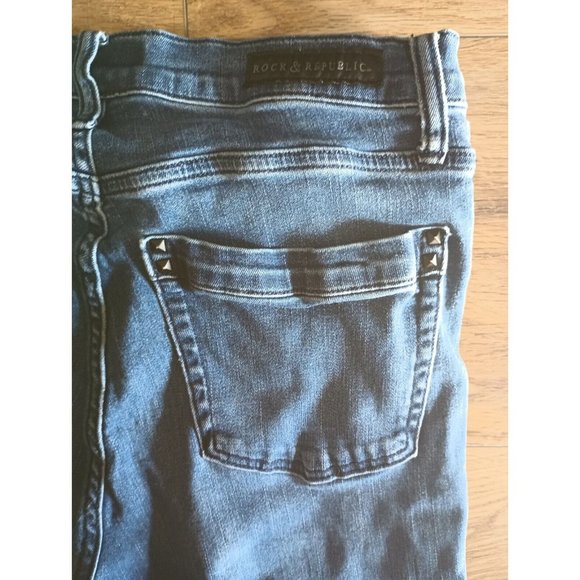 Rock & Republic Women's Jeans Sz 12 M Berlin Skinny Mid Rise Medium Wash Ripped - Picture 9 of 9